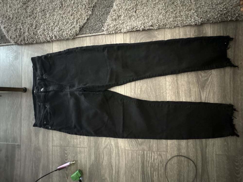 7 For All Mankind Women's Black Raw Hem Skinny Jeans